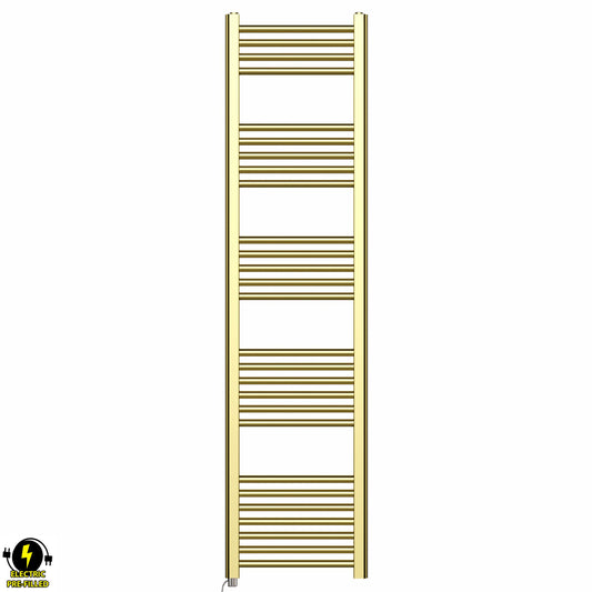 400mm x 1600mm Shiny Gold Electric Pre-Filled Heated Towel Rail Radiator
