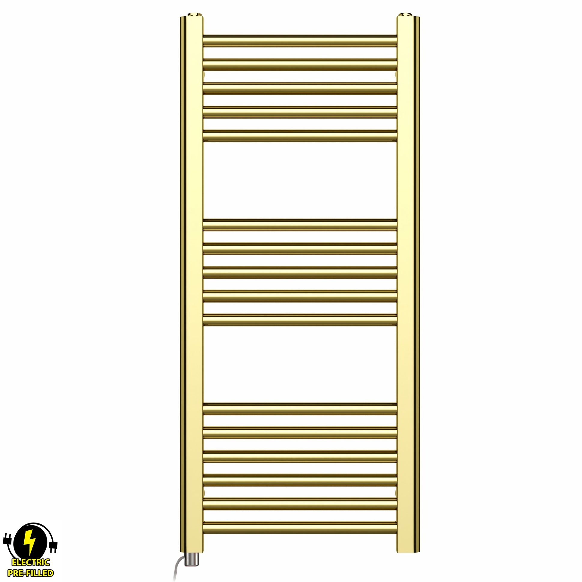 Small 400mm x 900mm Shiny Gold Electric Pre-Filled Heated Towel Rail Radiator