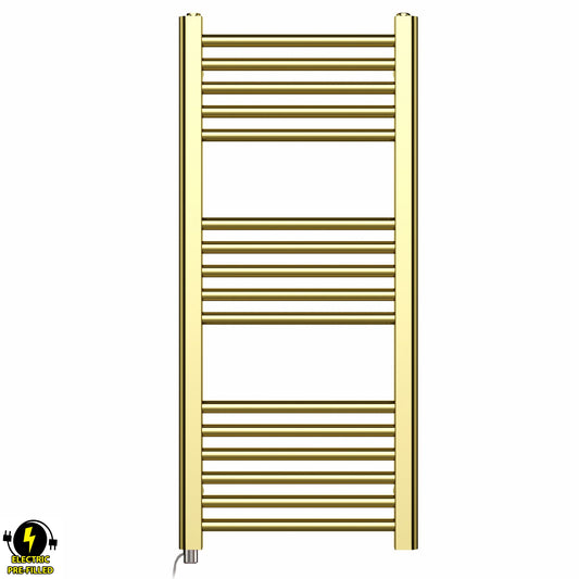Small 400mm x 900mm Shiny Gold Electric Pre-Filled Heated Towel Rail Radiator