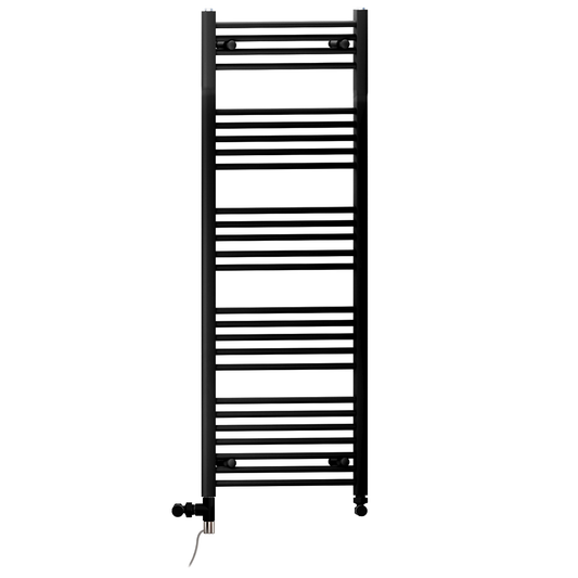 450mm x 1400mm Dual Fuel Matt Black Heated Towel Rail Radiator