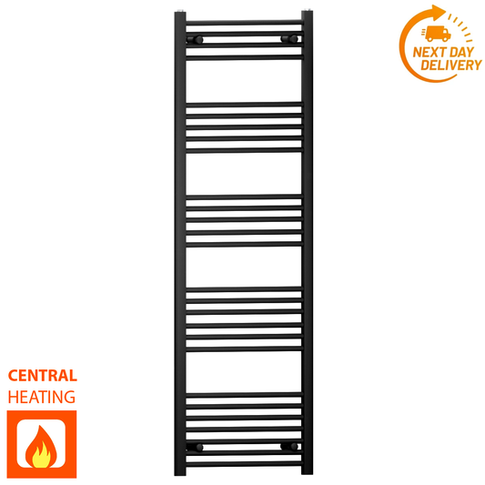 450 x 1500mm Matt Black Towel Warmer Rail Radiator | Flat Central Heating