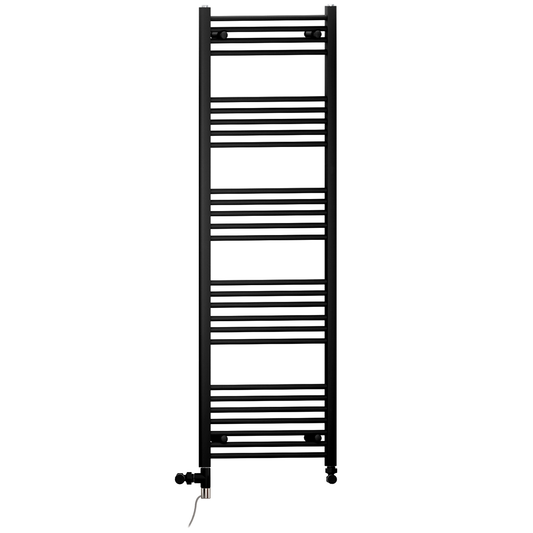 450 x 1500mm Matt Black Dual Fuel Towel Warmer Rail | Flat Ladder