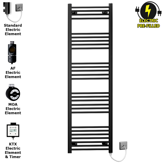 500 x 1500mm Matt Black Electric Pre-Filled Towel Warmer Rail | Flat Ladder