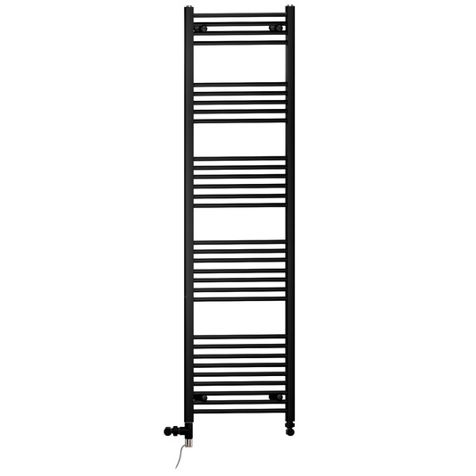 600 x 1500mm Matt Black Dual Fuel Towel Warmer Rail | Flat Ladder