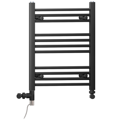  600mm x 600mm Dual Fuel Matt Black Heated Towel Rail Radiator 