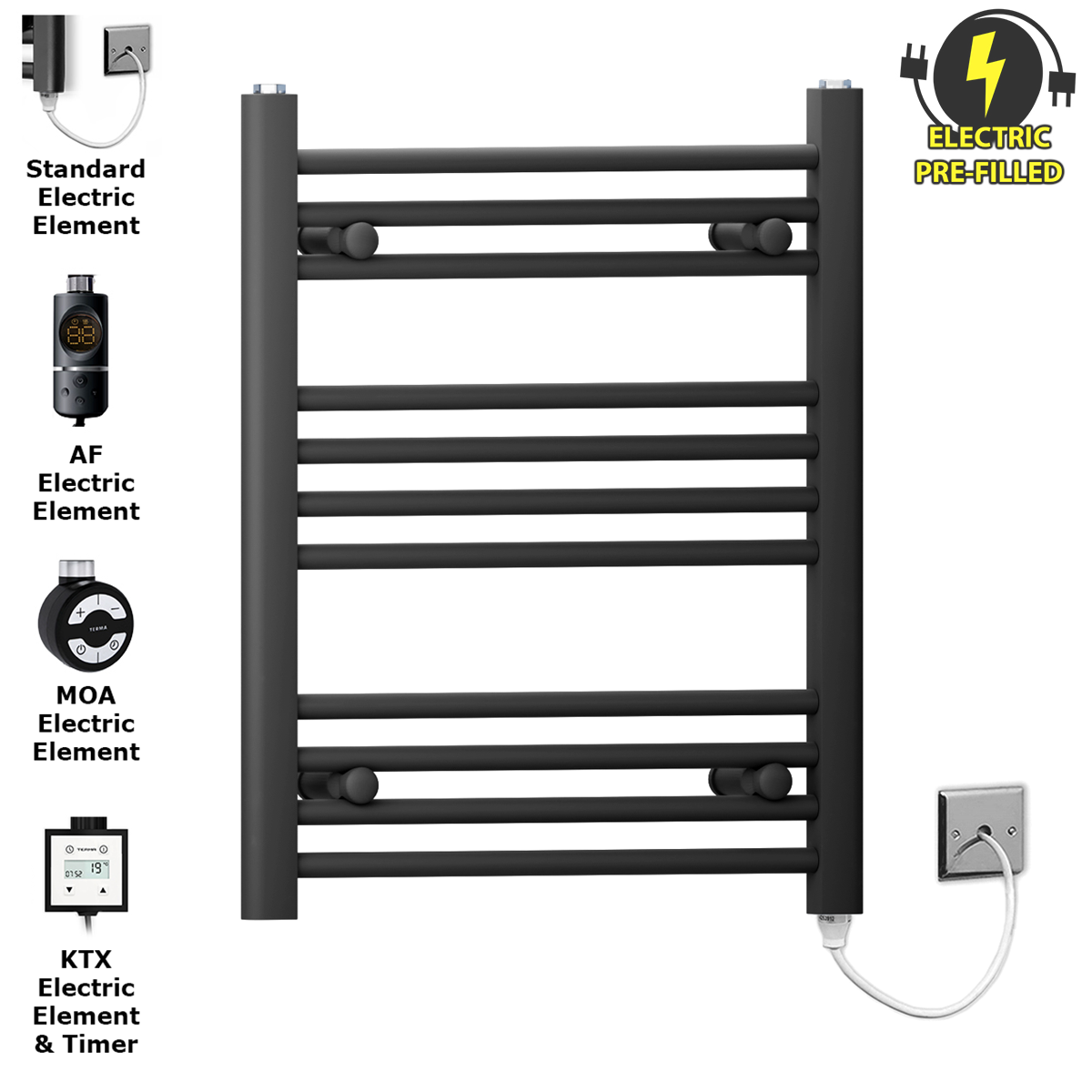 45 60 Matt Black Towel Rail Radiator Heated Warmer Wide High Electric Pre Filled Element All Elements 7fef40e3 239d 4a48 83aa 5a073ebc9a21