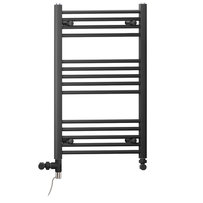  600mm x 800mm Dual Fuel Matt Black Heated Towel Rail Radiator 
