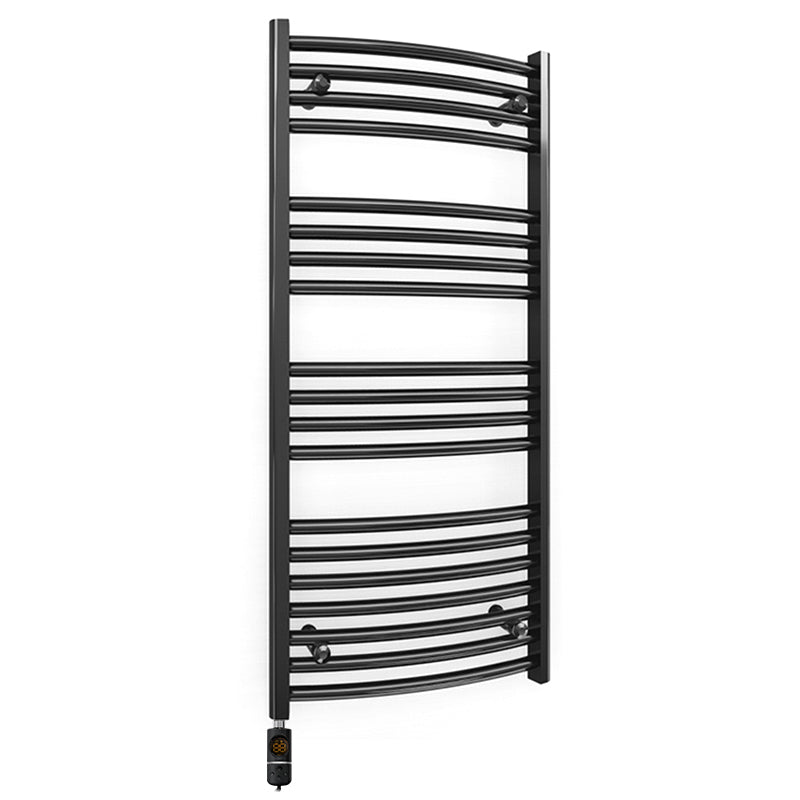 450mm Wide - Electric Heated Towel Rail Radiator - Black - Curved