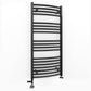 Dual Fuel 450mm x 1000mm Matt Matt Black Curved Heated Towel Rail - (incl. Valves + Electric Heating Kit)