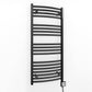 500mm Wide - Electric Heated Towel Rail Radiator - Black - Curved