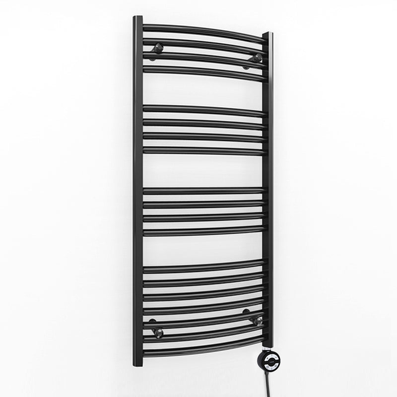 400mm x 1000mm Curved Matt Black Electric Pre-Filled Heated Towel Rail Radiator