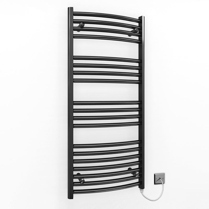 500mm Wide - Electric Heated Towel Rail Radiator - Black - Curved