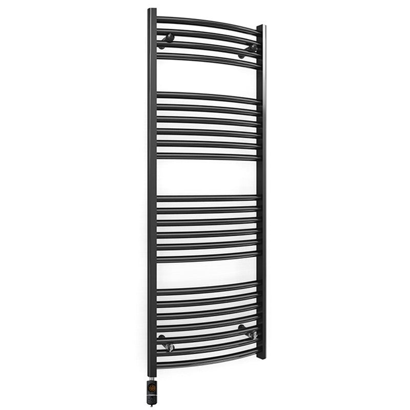 400mm x 1200mm Curved Matt Black Electric Pre-Filled Heated Towel Rail Radiator