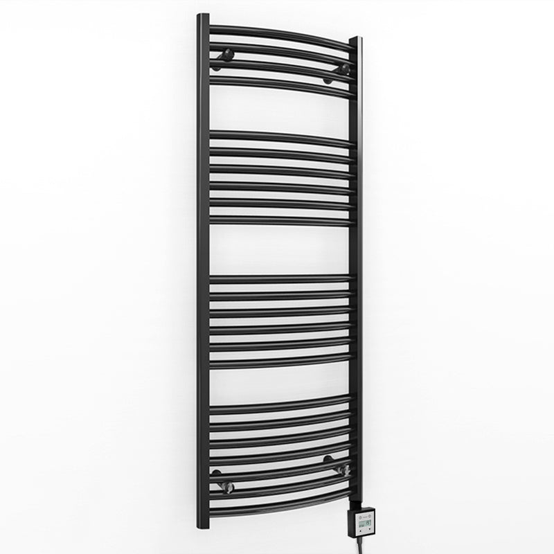 400mm x 1200mm Curved Matt Black Electric Pre-Filled Heated Towel Rail Radiator