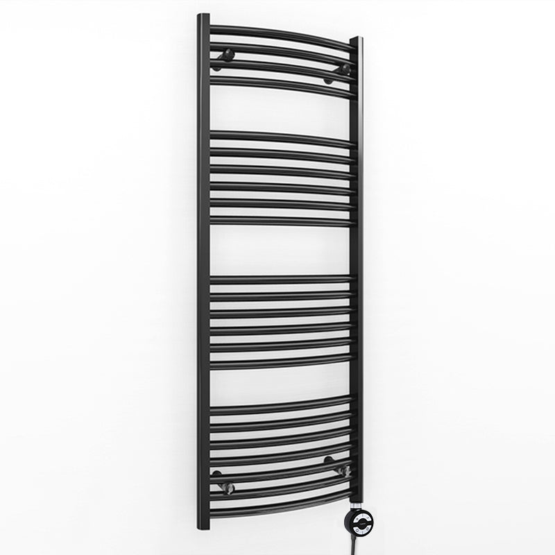 400mm x 1200mm Curved Matt Black Electric Pre-Filled Heated Towel Rail Radiator