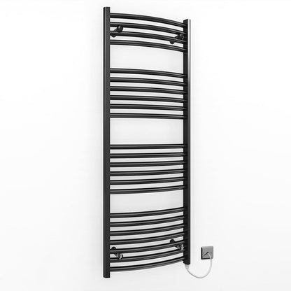 450mm x 1200mm Curved Matt Black Electric Pre-Filled Heated Towel Rail Radiator