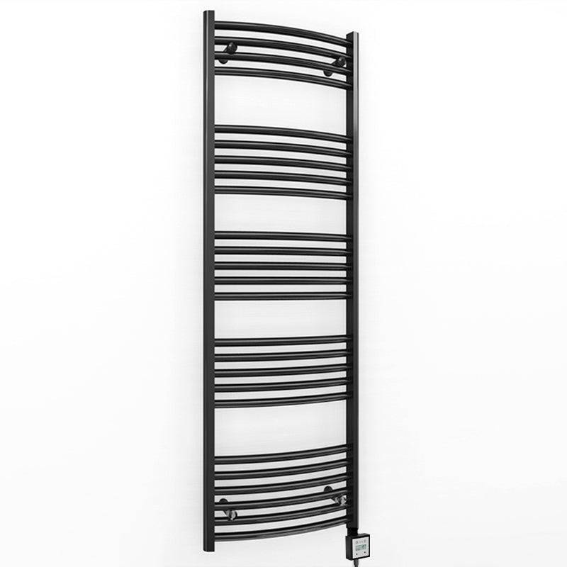 500mm x 1400mm Curved Matt Black Electric Pre-Filled Heated Towel Rail Radiator