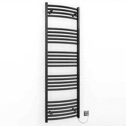  450mm x 1400mm Curved Matt Black Electric Pre-Filled Heated Towel Rail Radiator 