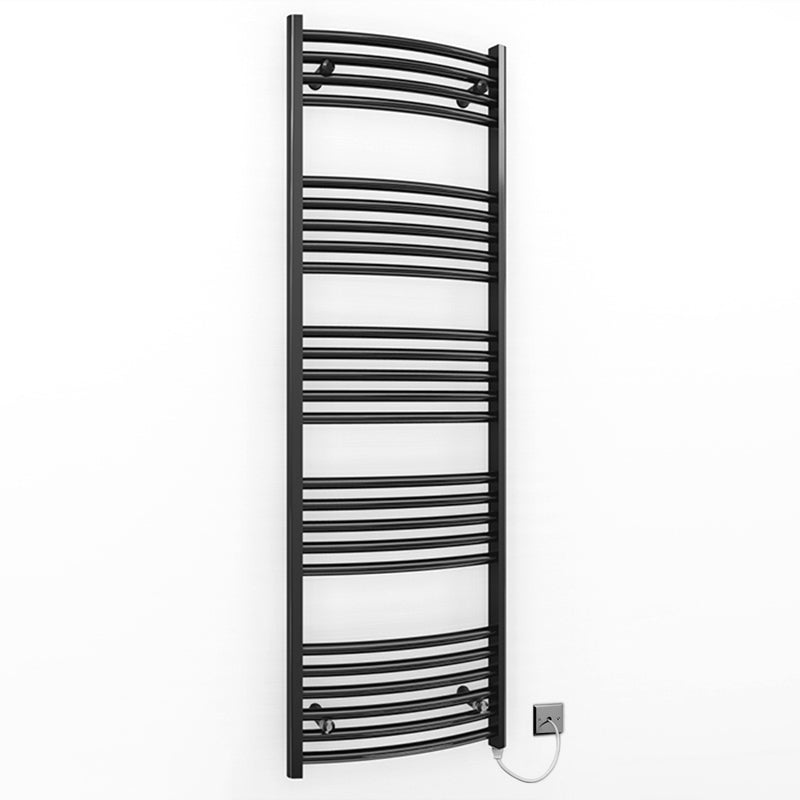 500mm x 1400mm Curved Matt Black Electric Pre-Filled Heated Towel Rail Radiator