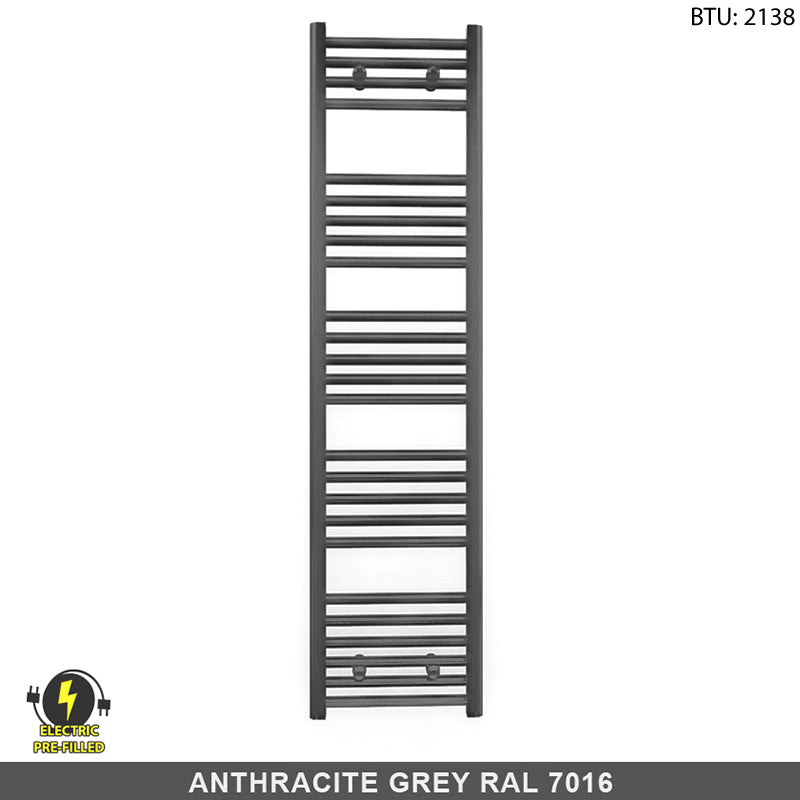 450mm x 1400mm  Anthracite Grey Electric Pre-Filled Heated Towel Rail Radiator