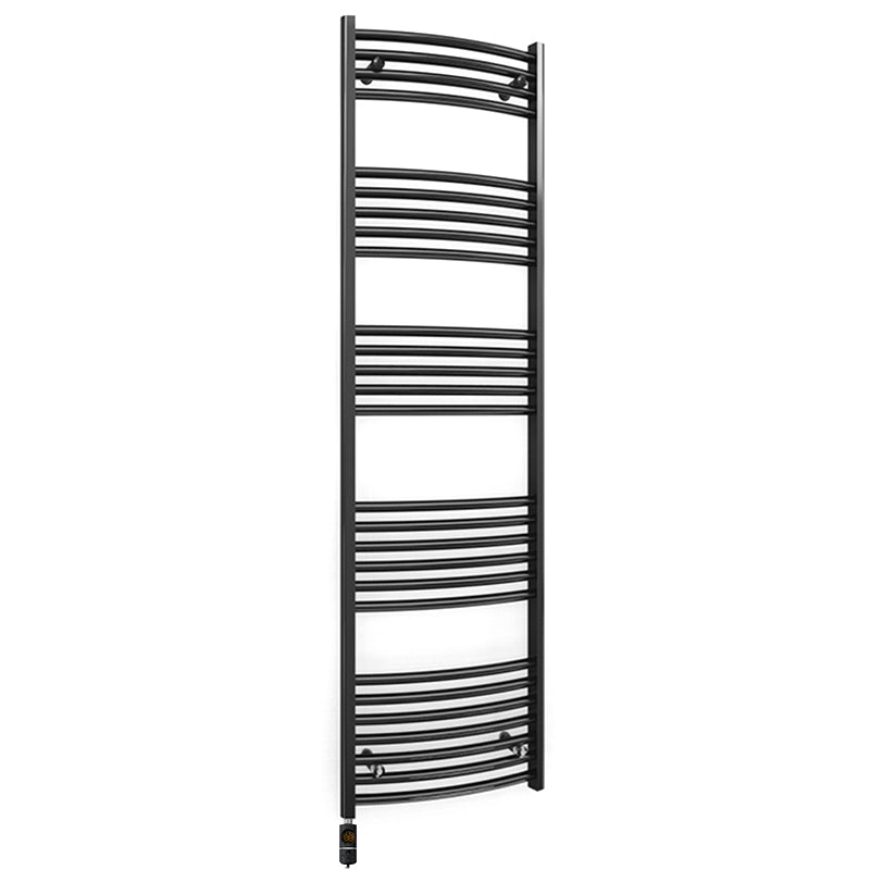 450mm x 1600mm Curved Matt Black Electric Pre-Filled Heated Towel Rail Radiator