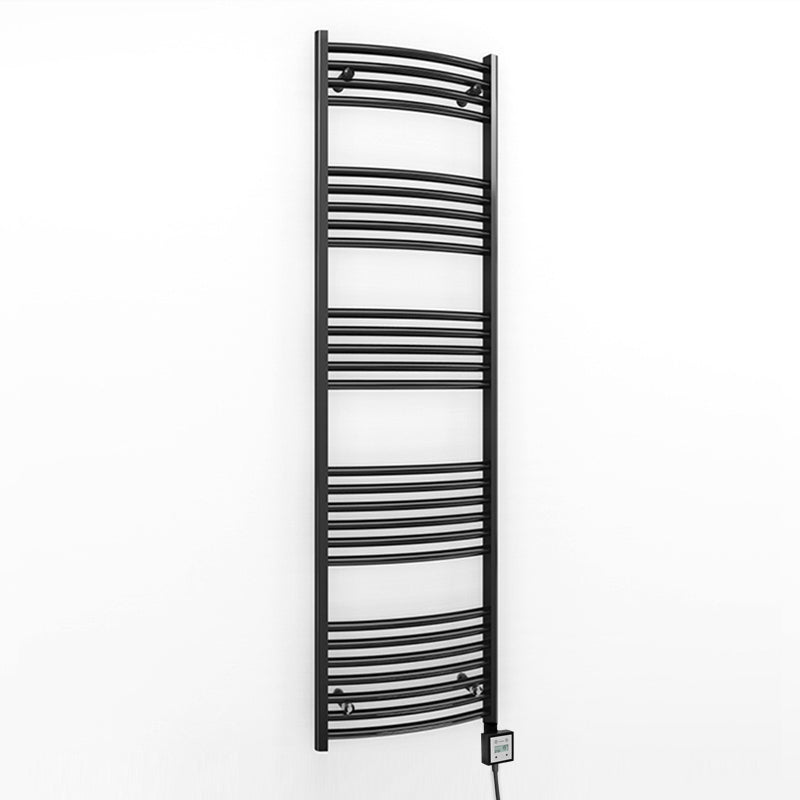 450mm x 1600mm Curved Matt Black Electric Pre-Filled Heated Towel Rail Radiator