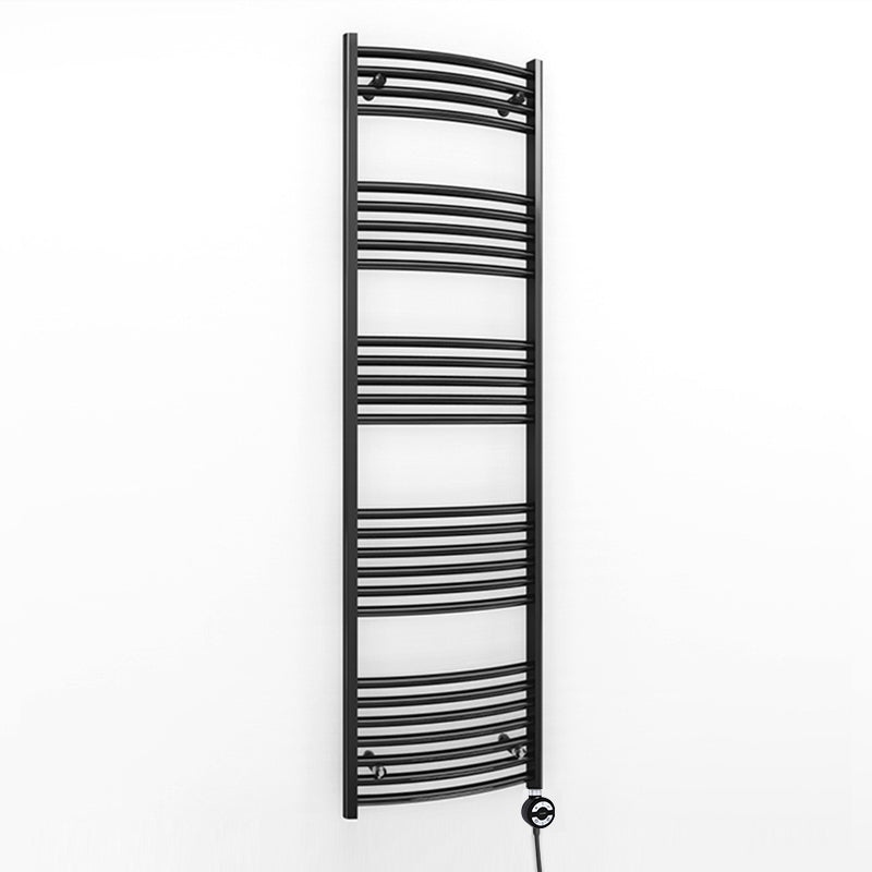 450mm x 1600mm Curved Matt Black Electric Pre-Filled Heated Towel Rail Radiator