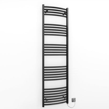  400mm x 1600mm Curved Matt Black Electric Pre-Filled Heated Towel Rail Radiator 