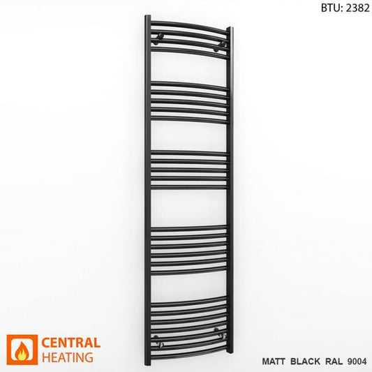 450mm x 1600mm Curved  Matt Black Heated Towel Rail Radiator