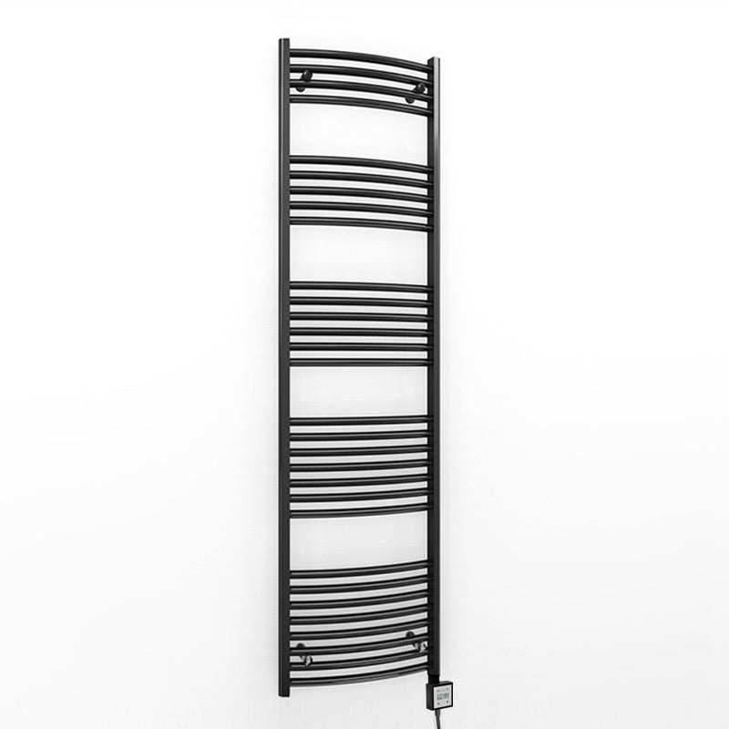 400mm x 1700mm Curved Matt Black Electric Pre-Filled Heated Towel Rail Radiator