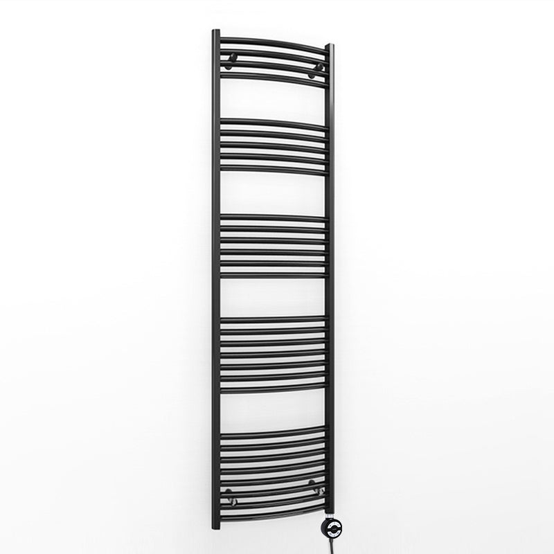 400mm x 1700mm Curved Matt Black Electric Pre-Filled Heated Towel Rail Radiator