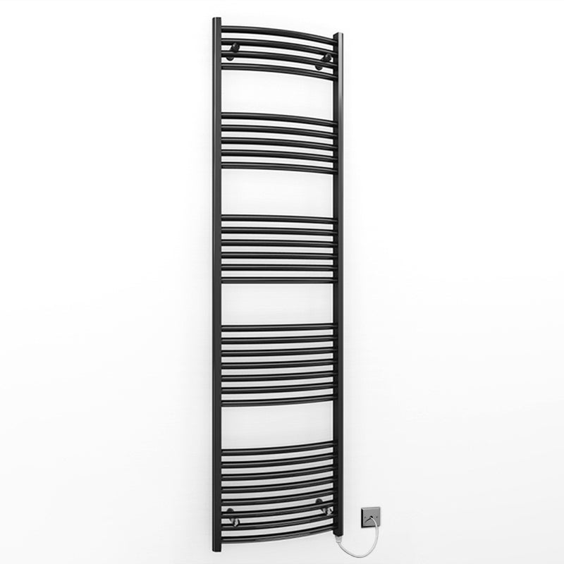400mm x 1700mm Curved Matt Black Electric Pre-Filled Heated Towel Rail Radiator