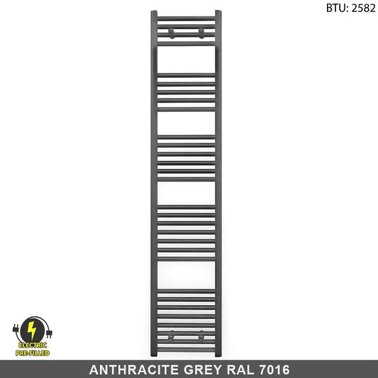 450mm x 1700mm  Anthracite Grey Electric Pre-Filled Heated Towel Rail Radiator