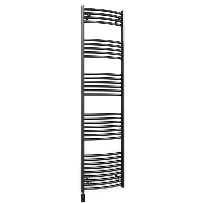 400mm x 1800mm Curved Matt Black Electric Pre-Filled Heated Towel Rail Radiator