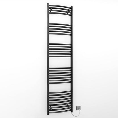 400mm x 1800mm Curved Matt Black Electric Pre-Filled Heated Towel Rail Radiator