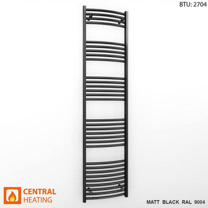  450mm x 1800mm Curved  Matt Black Heated Towel Rail Radiator 