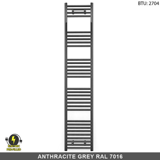 450mm x 1800mm  Anthracite Grey Electric Pre-Filled Heated Towel Rail Radiator