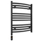 Small 400mm x 600mm Curved Matt Black Electric Pre-Filled Heated Towel Rail Radiator 