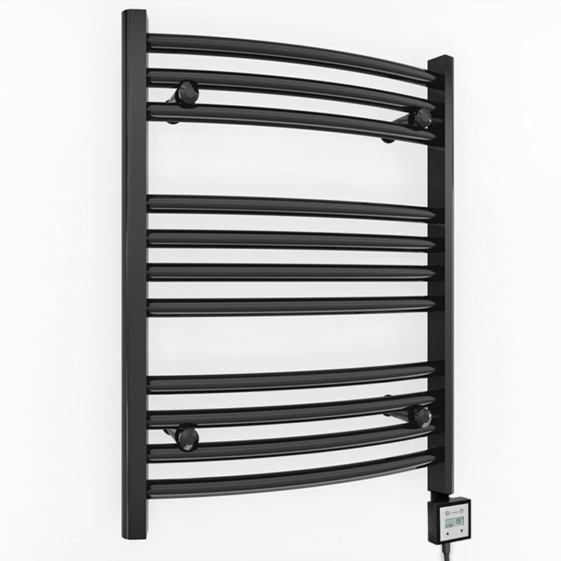 Small 500mm x 600mm Curved Matt Black Electric Pre-Filled Heated Towel Rail Radiator