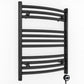 Small 500mm x 600mm Curved Matt Black Electric Pre-Filled Heated Towel Rail Radiator