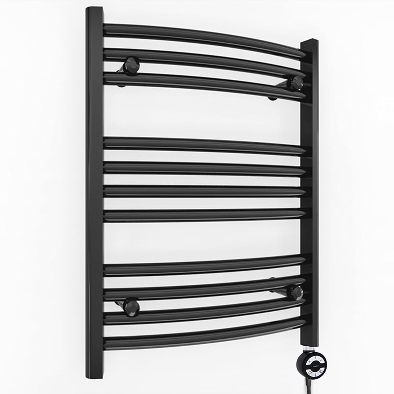 Small 500mm x 600mm Curved Matt Black Electric Pre-Filled Heated Towel Rail Radiator