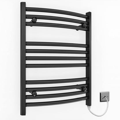  Small 400mm x 600mm Curved Matt Black Electric Pre-Filled Heated Towel Rail Radiator 