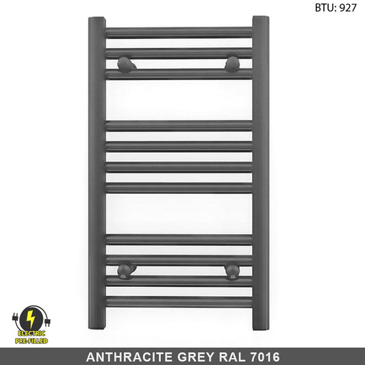 Small 450mm x 600mm  Anthracite Grey Electric Pre-Filled Heated Towel Rail Radiator