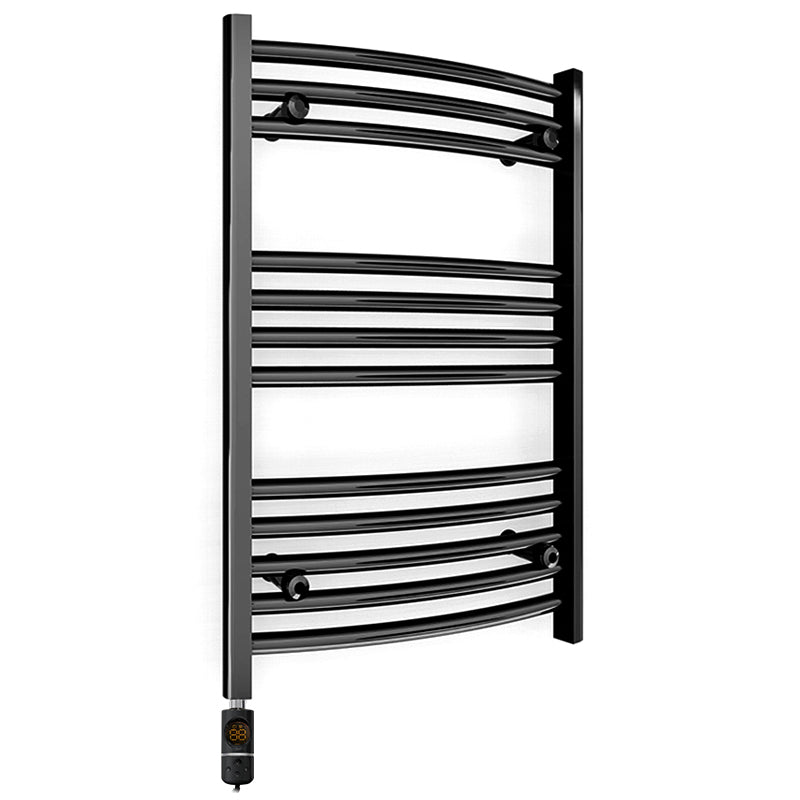 Small 400mm x 700mm Curved Matt Black Electric Pre-Filled Heated Towel Rail Radiator