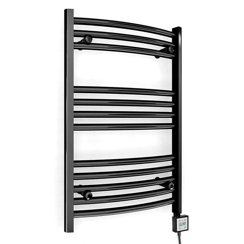 450mm Wide - Electric Heated Towel Rail Radiator - Black - Curved