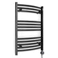 Small 500mm x 700mm Curved Matt Black Electric Pre-Filled Heated Towel Rail Radiator 