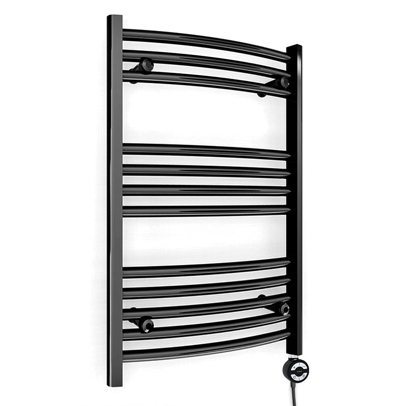 500mm Wide - Electric Heated Towel Rail Radiator - Black - Curved