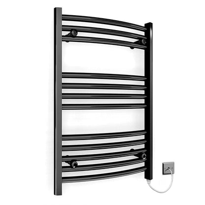 Small 400mm x 700mm Curved Matt Black Electric Pre-Filled Heated Towel Rail Radiator