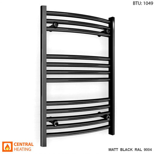 Small 450mm x 700mm Curved  Matt Black Heated Towel Rail Radiator