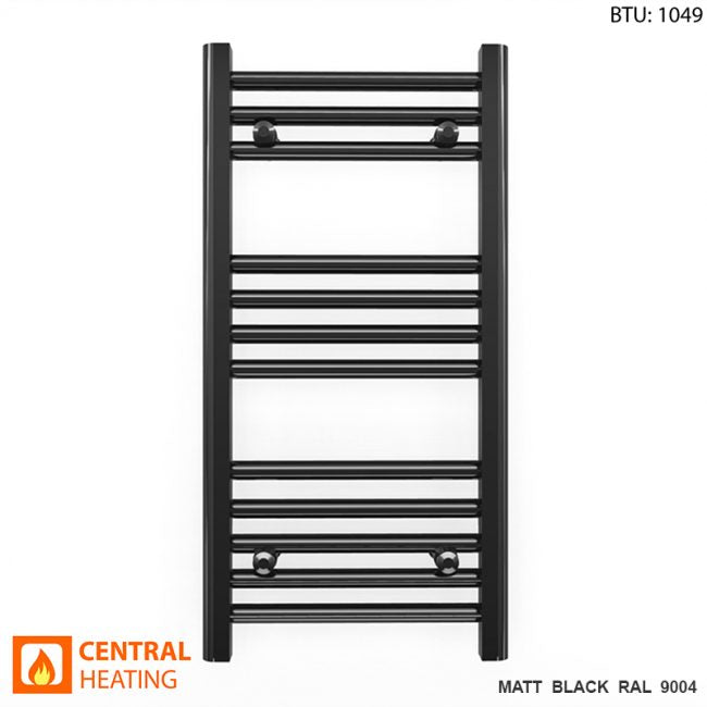 450mm Wide - Heated Towel Rail Radiator - Matt Black - Straight